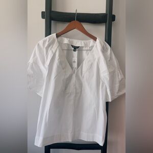 Banana Republic White V-Neck Puff Sleeve Tunic